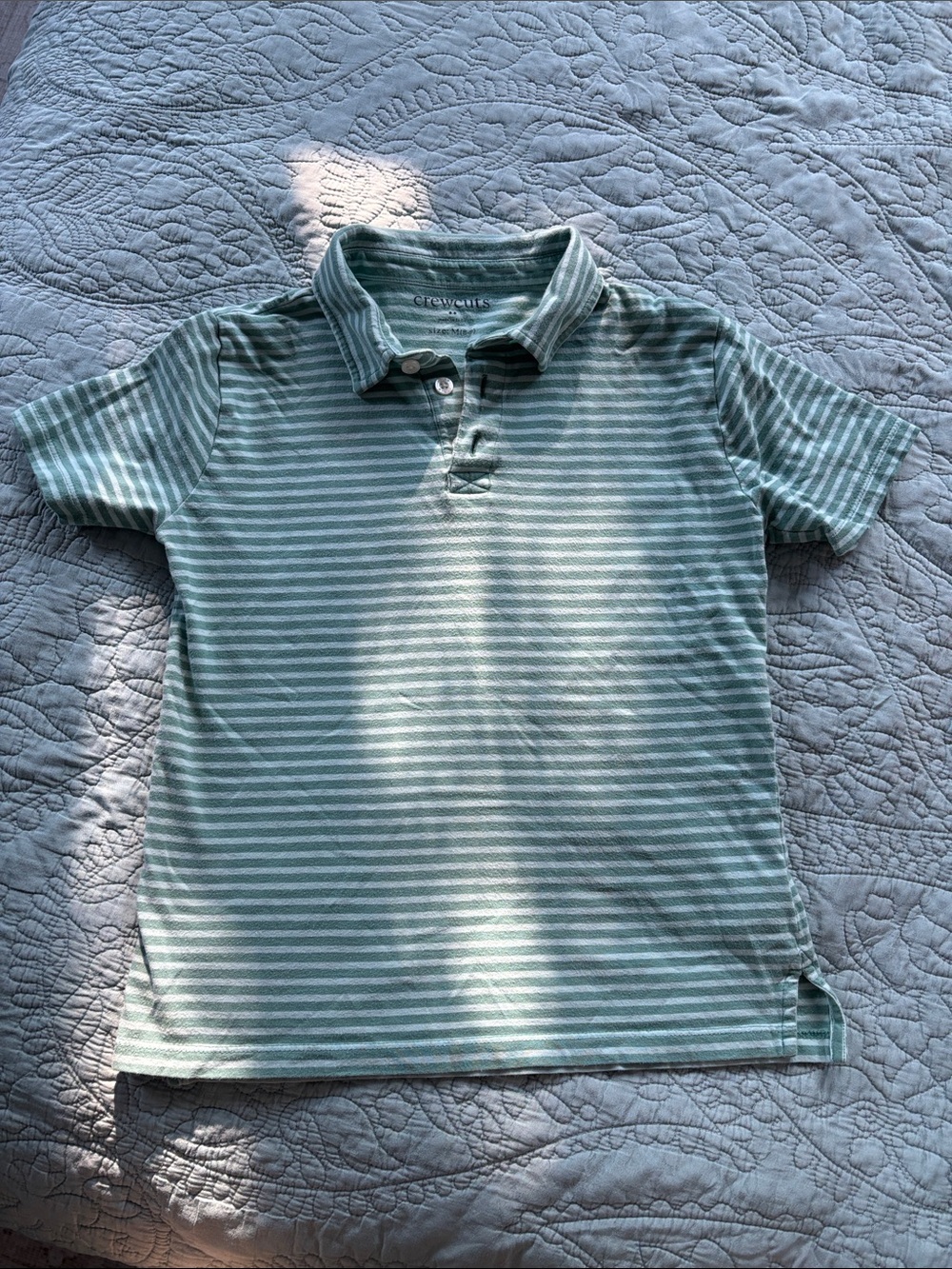 Crewcuts Boys Two-Tone Mint Green Striped Polo Shirt, size Medium (8-9)